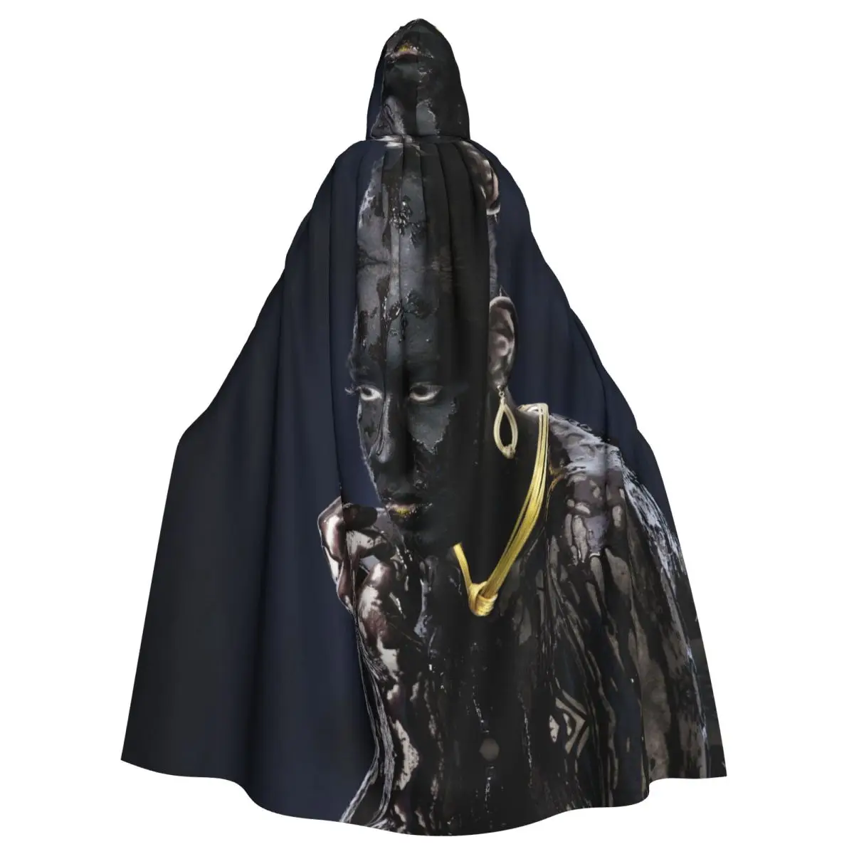 

Dark Fantasy Cloak with Gold Adornment and Mysterious Figure for Cosplay Unisex Adult Cloak with Hood Long Witch Costume Cosplay