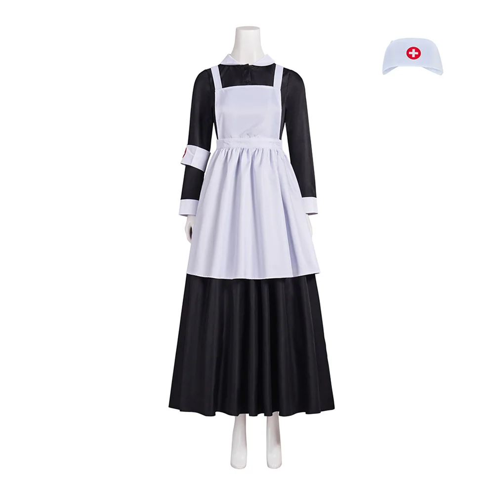 Florence Nightingale Nurse Cosplay Costume Women's Medieval England Royal Red Cross Uniform Halloween Outfit