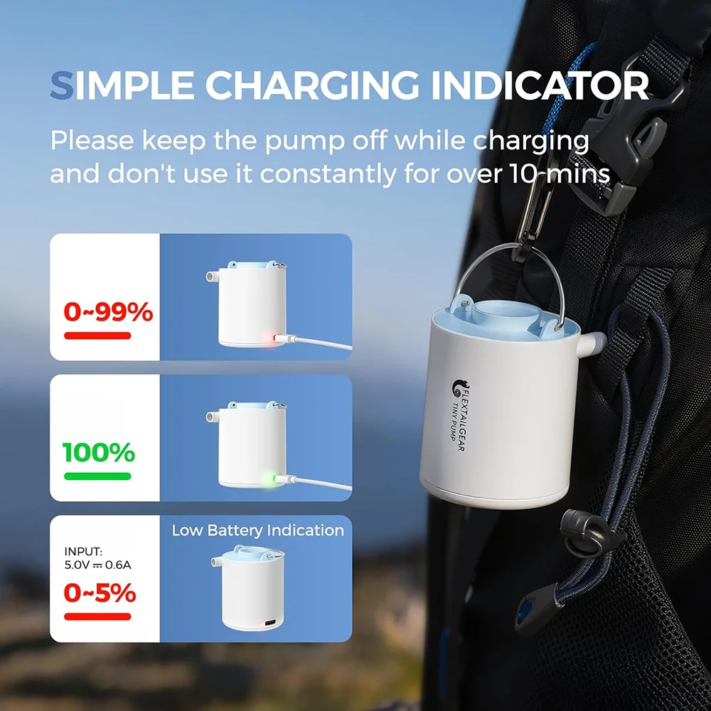 FLEXTAIL TINY PUMP X - Portable Camping Air Pump with 1300mAh Battery Rechargeable for Pool Floats Air Mattress Vacuum Bags