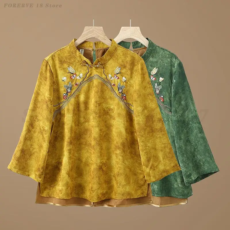 

Spring Autumn Female Tang Clothes Shirt New Chinese Style Jacquard Tops Loose Casual Long Sleeve Blouse Traditional Lady Shirts