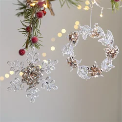Acrylic Transparent Christmas Ornaments Sequins Snowflake Elk Key Xmas Tree Hanging Pendants for Home New Year Christmas Decor