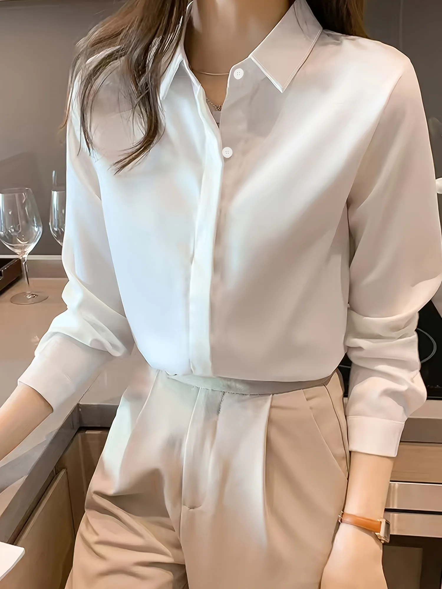 New Solid-Color Long-Sleeve Shirt | Double Placket Design, Commuting Style, Simple & Versatile Top