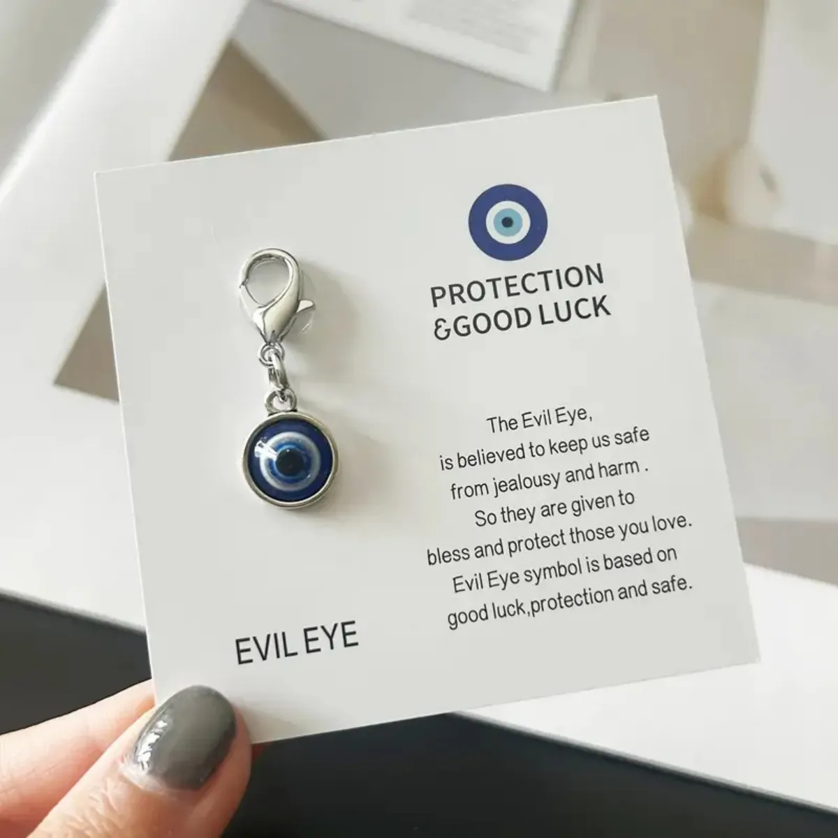 جديد الأزرق عين الشر المفاتيح قلادة حماية حسن الحظ الإنجليزية بطاقة الحظ السعيد هدية رائعة #5