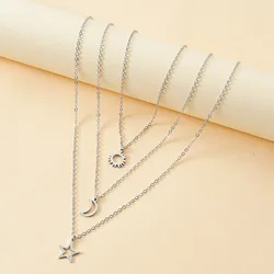 2023 New Stainless Steel Sun Moon Star Good Friend Good sisters Card Collar Necklace 3-piece Gift Wholesale