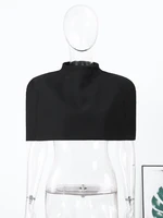 Elegant Women Shawl Cropped Top Shoulder Pads Stand Collar Short Sleeve Black Female T-shirt 2026 Spring Summer Lady Partywear - Image 6