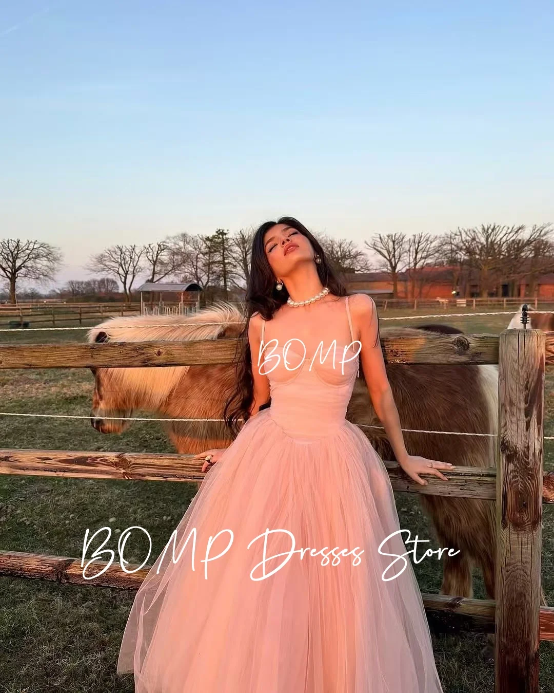 

BOMP Princess Pink Wedding Party Dress Spaghetti Strap A-Line Tulle Bridal Reception Gown Customized Elegant Vestidos De Novia