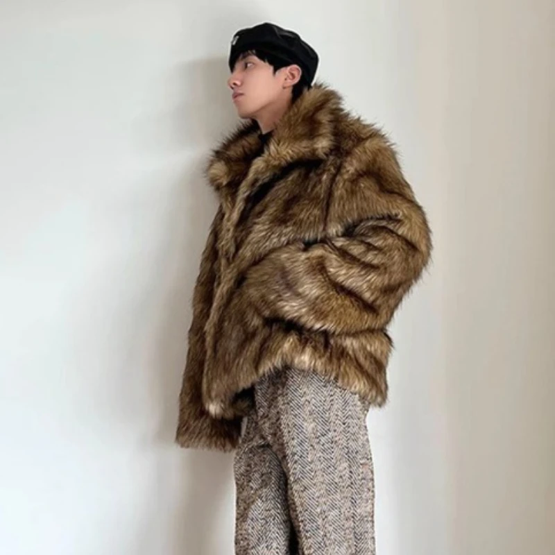 Male New Simple Warm Winter Neck Warm Coat Commuting Slim Short Environmental Mink Hair Big Hair Collar Personalized Jacket