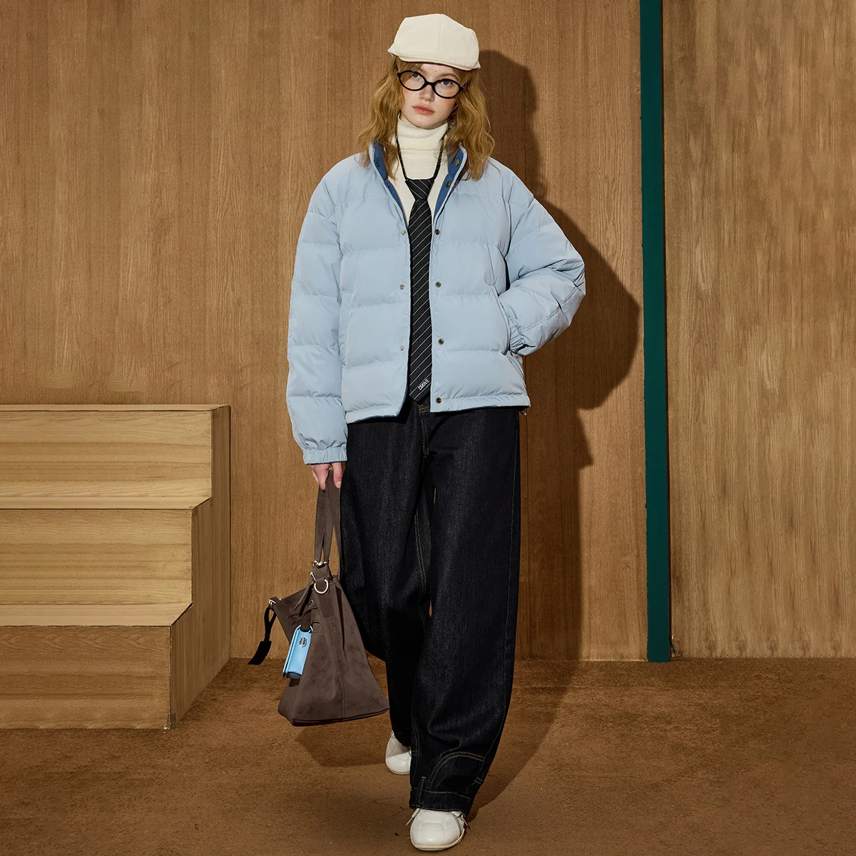 Coolhut عكسها كتلة اللون المرأة أسفل معطف الشتاء 90% أسفل ملء الوقوف طوق سترة ثنائي ارتداء اقتصاص سترة قصيرة البخاخ #4