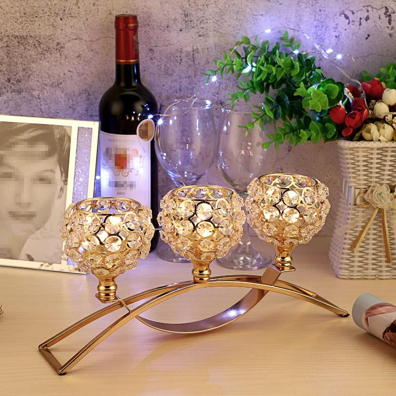Silver Crystal Candle Holder 3 Arm Crystal Bowls Candle Holder Tea Light Decorative Candelabra Candle Holder for Christmas Hallo