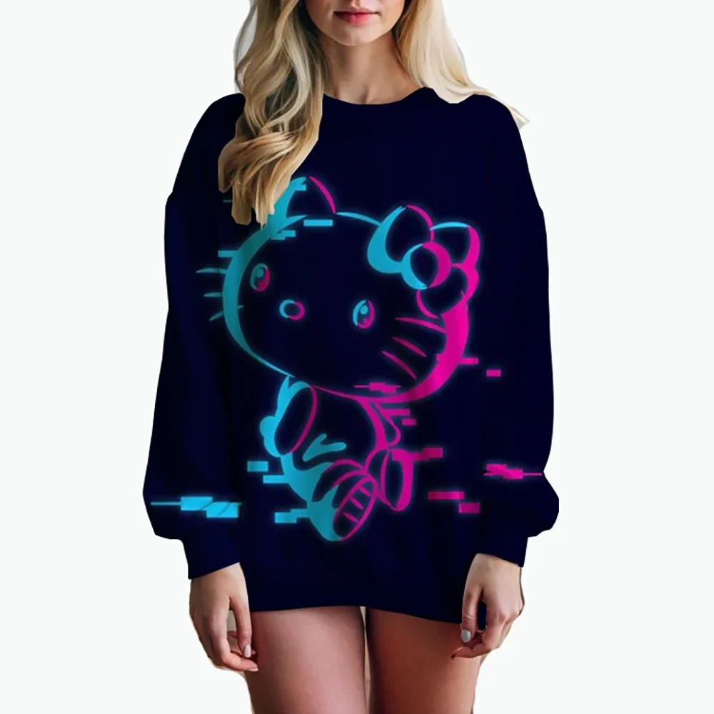 Vintage HELLO KITTY imprimer col rond pulls Harajuku sweat à capuche femmes automne sweat kawaii HELLO KITTY sweats