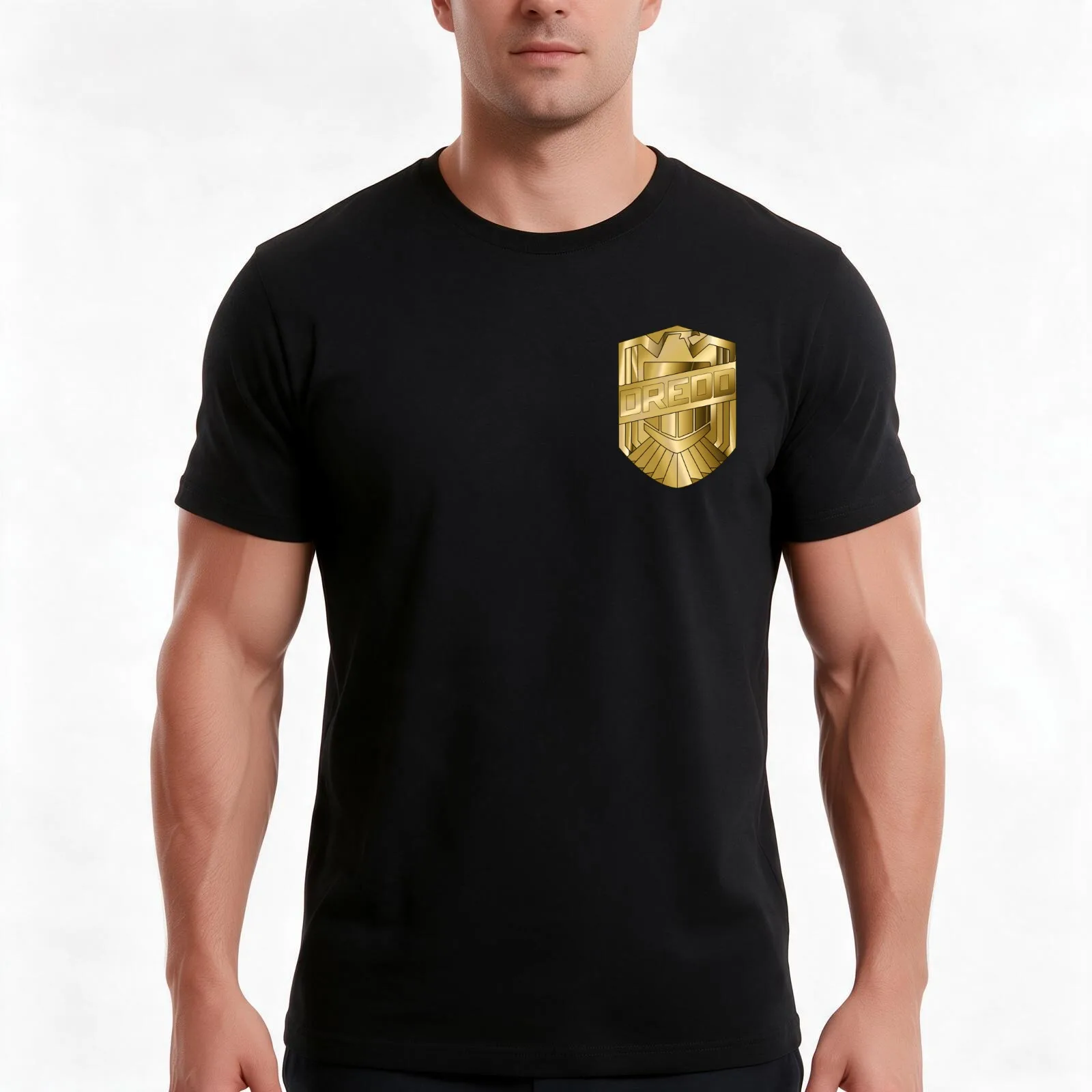 Judge Dredd Badge T-Shirt, Summer Casual Cotton Tee, Oversized Streetwear Tops, Vintage Graphic Print, Loose Fit Short Sleeve