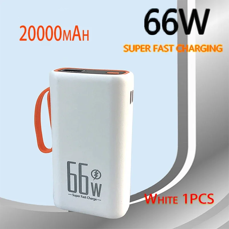 Power Bank 20000mAh Two-Way 66W Fast Charging Powerbank Portable External Battery Charger for iPhone Xiaomi Huawei white 1piece