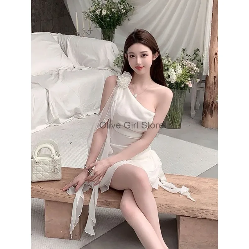 Sexy Dress Summer High End Elegant Ladies Hotsweet Girl Wrap Hip Slim Fit Dress White Dress Y2k MINi Dresses Women Clothing