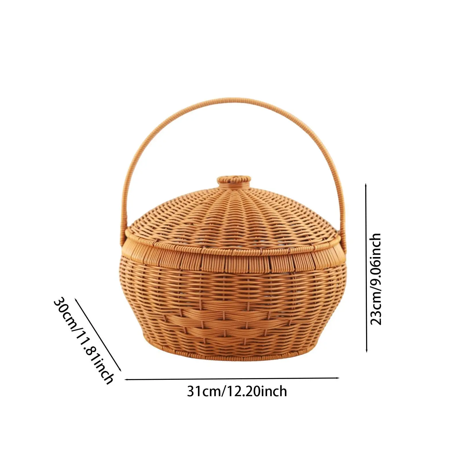 Picnic Basket, Imitation Wicker Basket Rustic Flower Basket Picnic Food Storage Hamper Woven Basket for Camping Outdoor Home