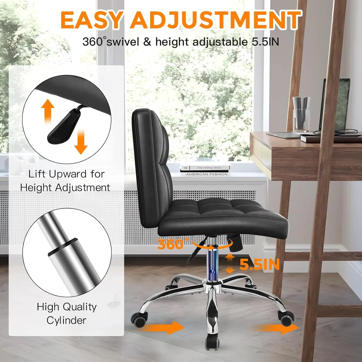 Chaise de Bureau à Roulettes avec Support Arml Ba, Fauteuil Roulant Confortable et Réglable à-360 °