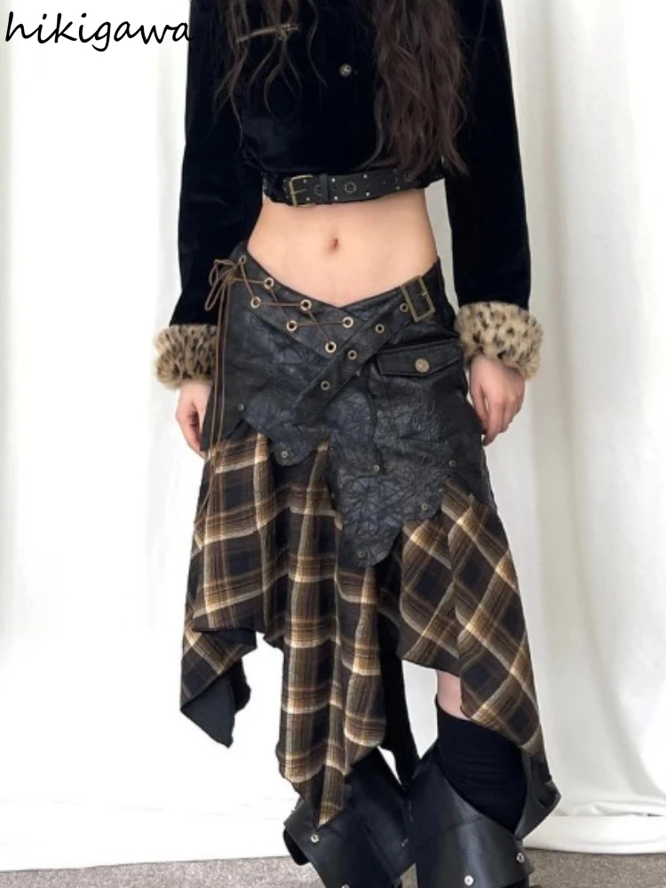 

Harajuku Skirts for Women 2024 Faldas Mujer De Moda Fashion Korean Saia Punk Streetwear Patchwork Plaid Casual Chic Y2k Skirt