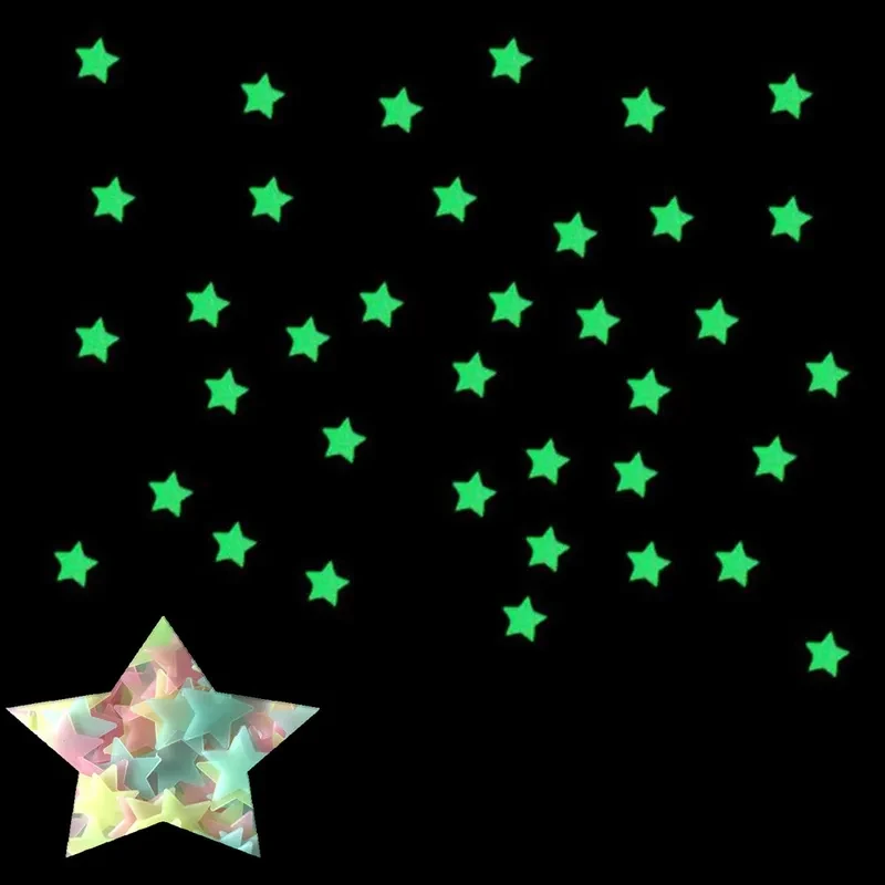 100pcs Fluorescent Glow in the Dark Stars Wall Stickers for Kids Rooms Decoration Livingroom Baby Bedroom Ceiling Home Decor view 4