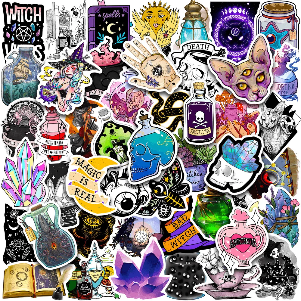 50pcs Magic Witch Pharmacist Stickers For Phone Suitcase Stationery Ipad Craft Supplies Retro Sticker Pack Scrapbooking Material