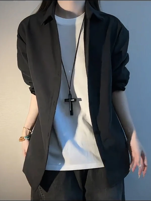 

Naples Bla Long Sve irt Men's Spring High Sensation Inner Light Maturi Sle Haome Cardigan Coat Casual Wear