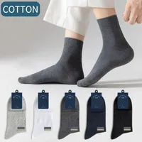 5 Pair Men's 98% Pure Cotton Socks Anti-bacterial Soft Business Breathable Casual Dress Long Socks For Male Winter Summer Black