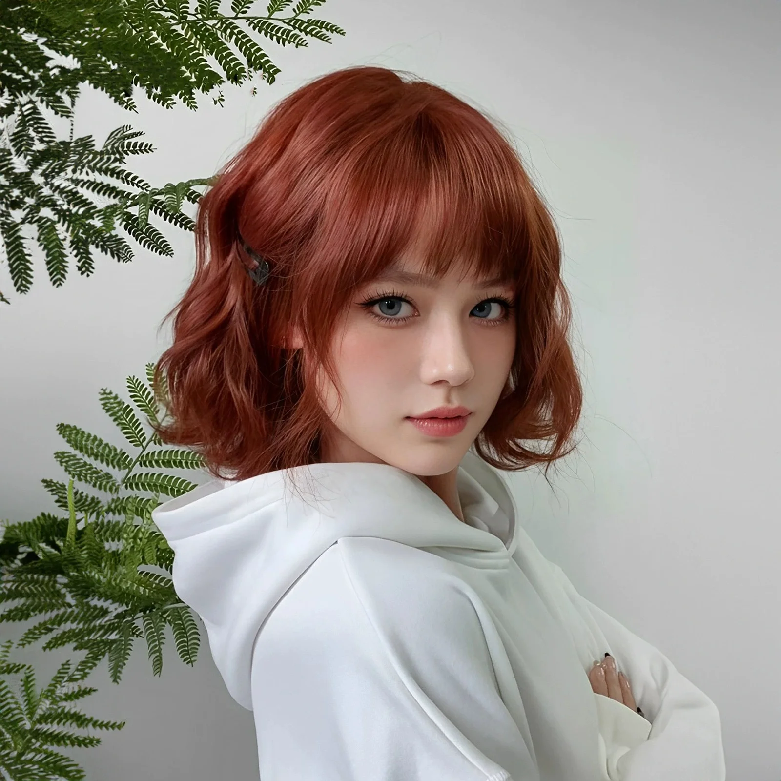 Allbell Magique Korte Golvende Pruik Bob Krullend Pruik Met Pony Vuile Oranje Lolita Pruiken Natuurlijke Synthetische Pruik Voor Vrouw Hittebestendig