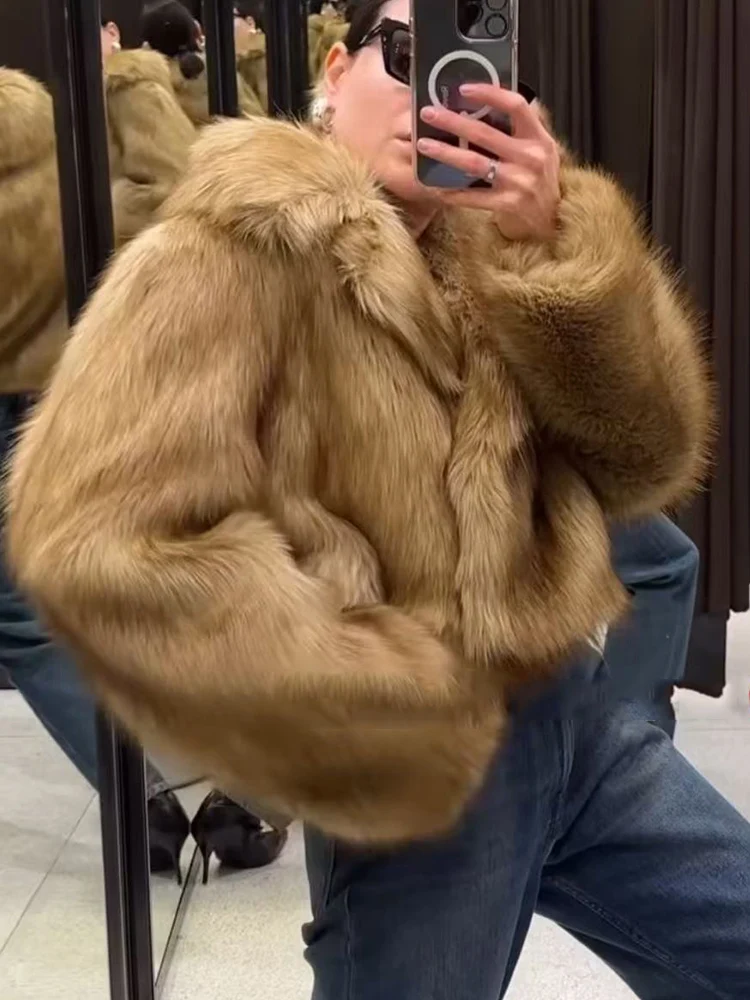 

Fluffy Fur Short Coat For Women Winter New High Street Vintage Thick Fur Jacket Coat 2025 Fashion Elegant Ladies Lapel Coat