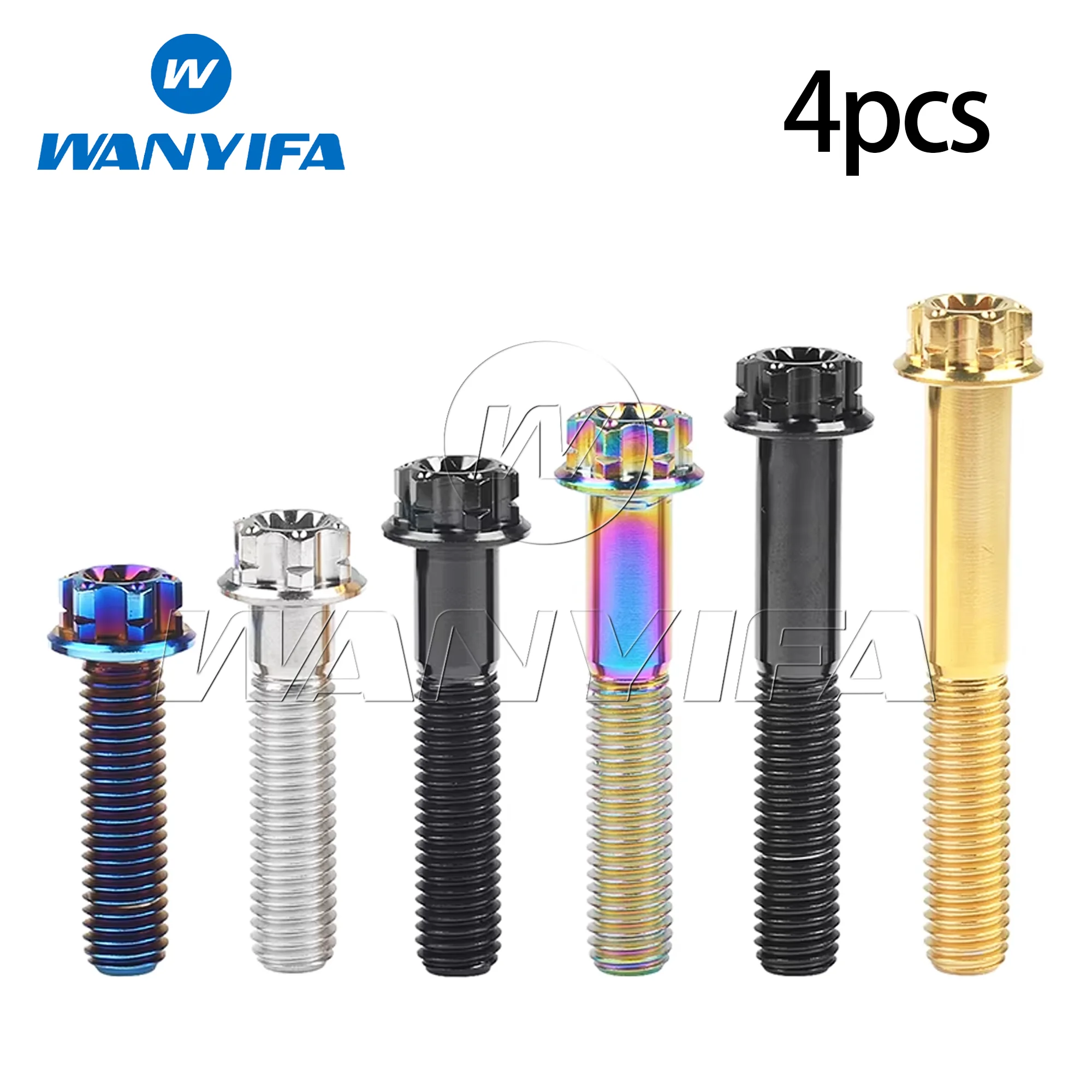 Wanyifa Titanium Bolts M10x15~90mm Pitch 1.25/1.5mm Small Flange Torx T50 Head Screws for Motorcycle Accessory Parts 4pcs
