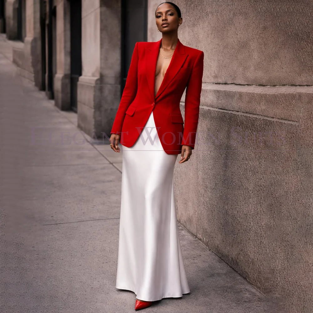

Luxury One-Button Women's Suits Fashion One-Button Skinny Skirts Sets Fashion Evening 2 Piece Jacket With Dress Outfits