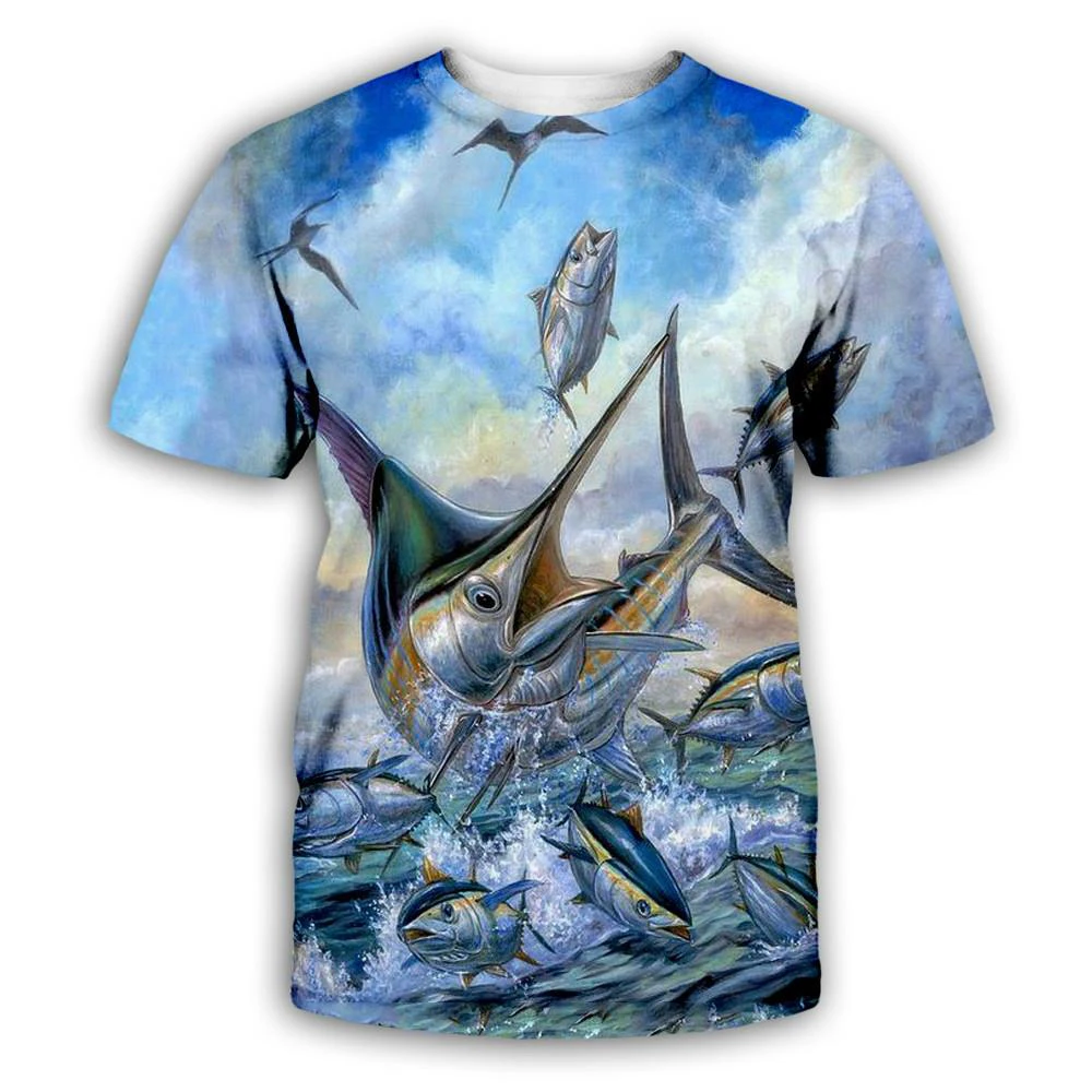 Summer Fishing 3D Print T-Shirts Men Women Hip Hop Short Sleeve T Shirt Oversized Outdoor Tees Harajuku Y2k Tops Kids Clothing