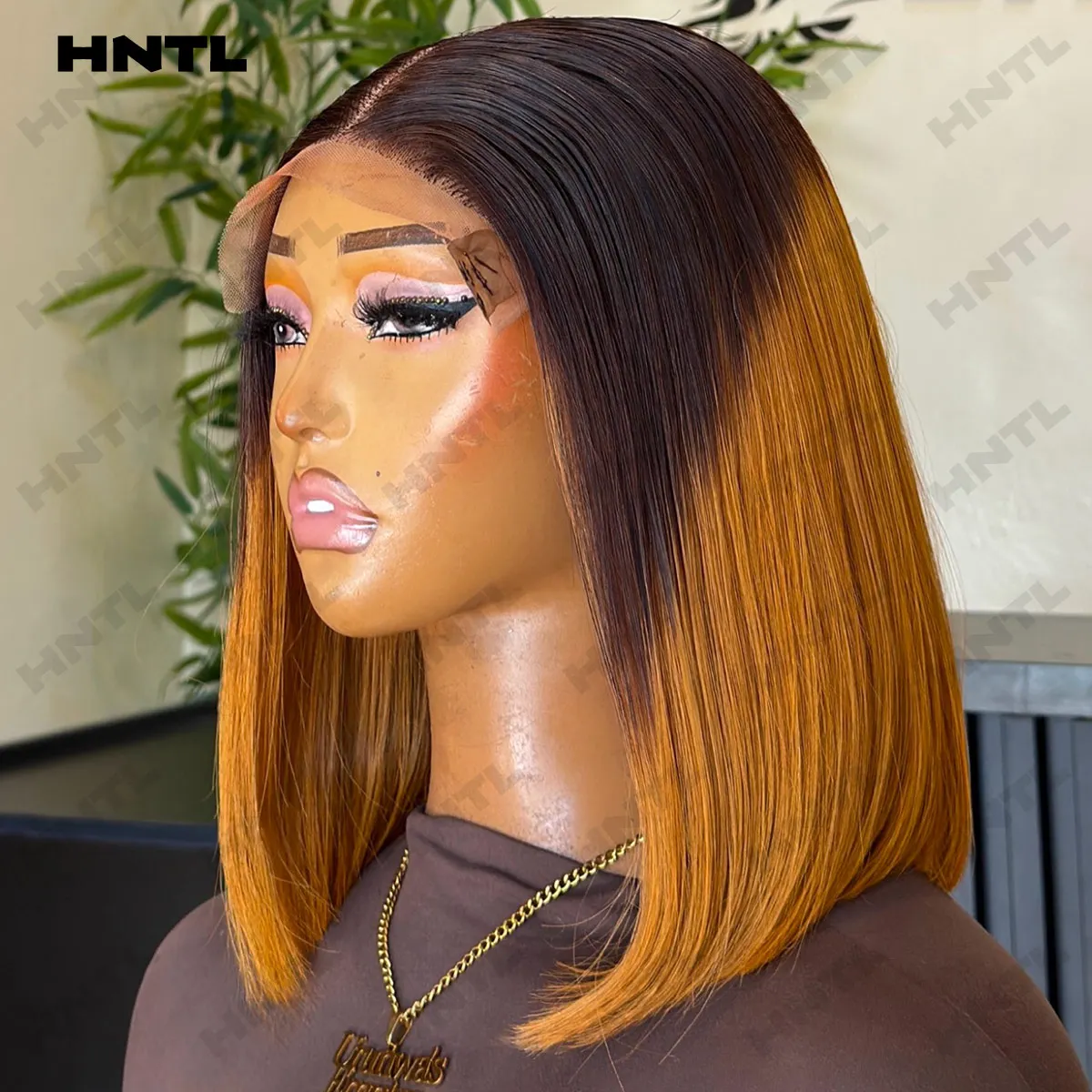 Veitnamese Super Double Drawn Ombre Orange Straight Bob Human Hair Wear to Go 5by5 Closure Glueless T4/350 Colored Bob for Woman