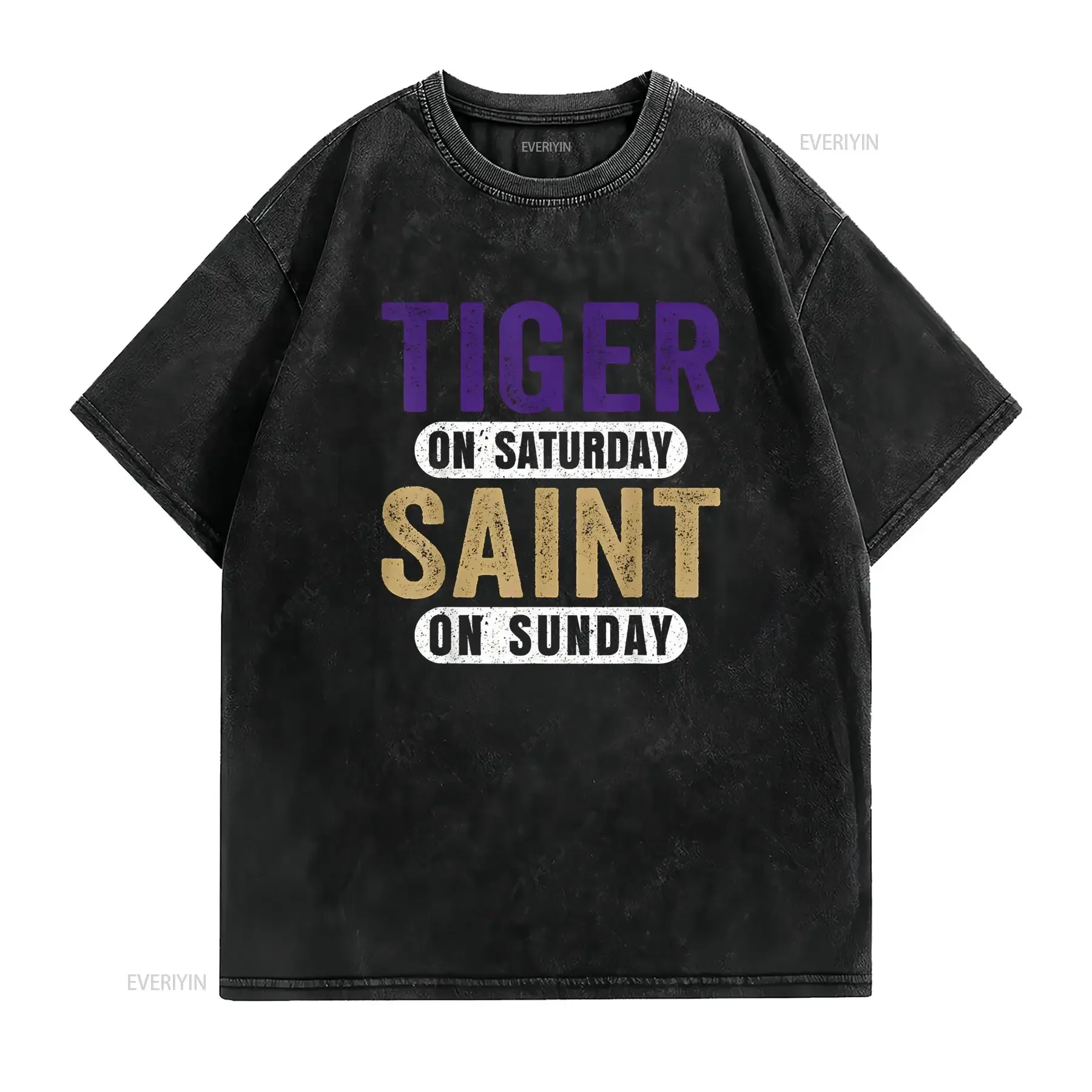 Tiger On Saturday Saint Sunday New Orleans Funny Game Day T Shirt vintage Washed Top For Everyday Wear graphic fashion Stylish