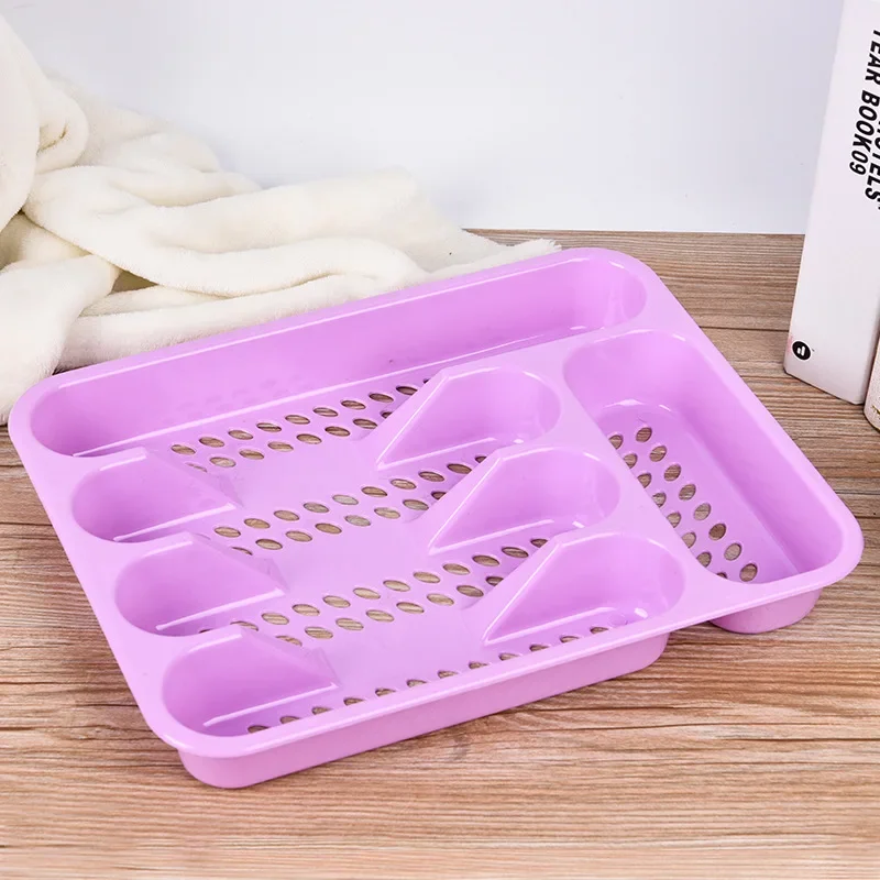 5 Compartments Cutlery Organizer Daily Drawer Divider Plastic Tray Rectangle Easy Clean Home Office Spoon Fork for Kitchen Drain