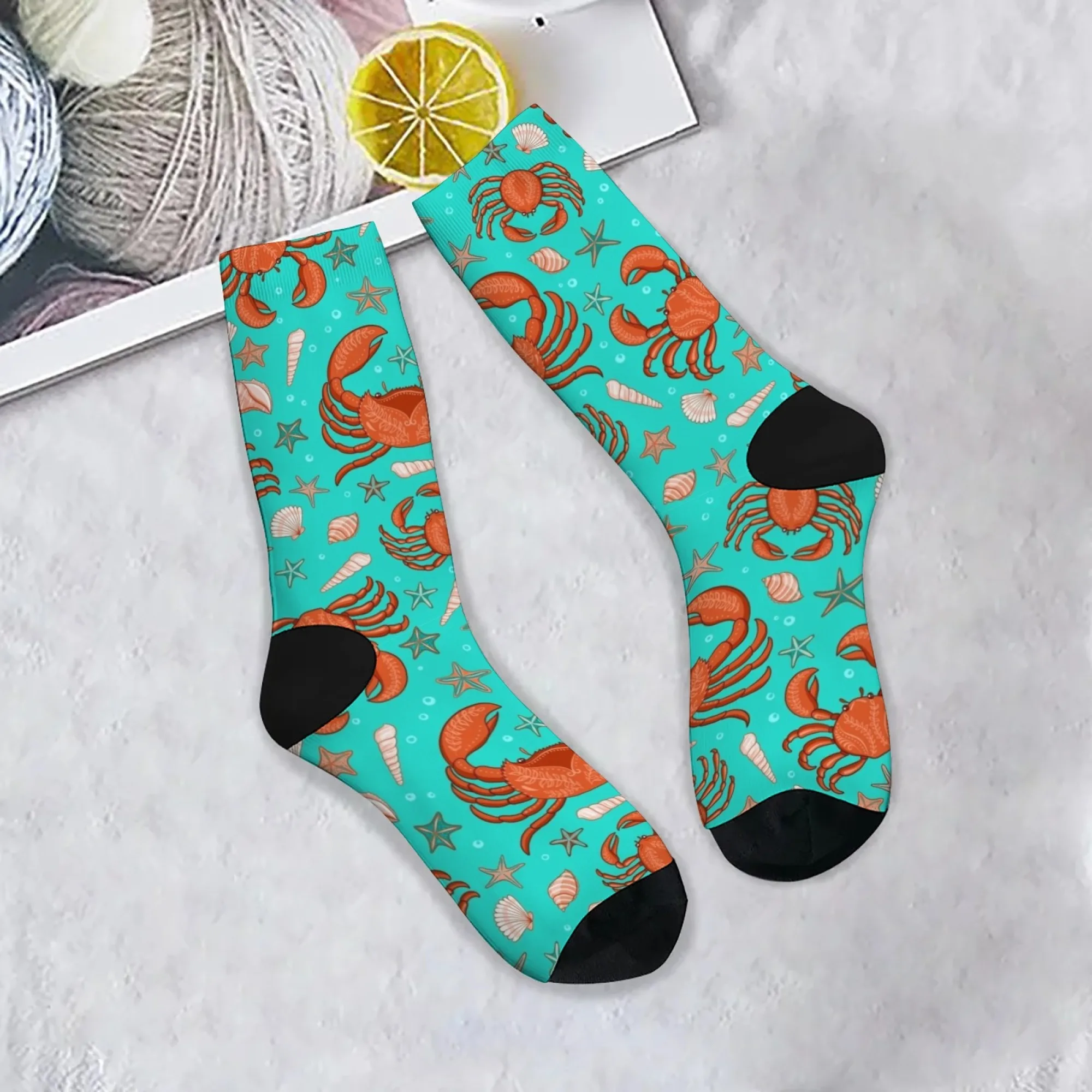 Summer ocean crab element style socks for men and women novel Harajuku street hip-hop funny trend compression socks queuing gift