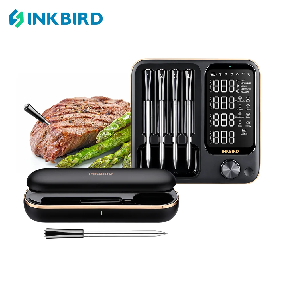 INKBIRD Truly Wireless Meat Thermometer 2 Types Waterproof Digital Food Thermometer for Turkey Beef Rotisserie Grill Oven BBQ