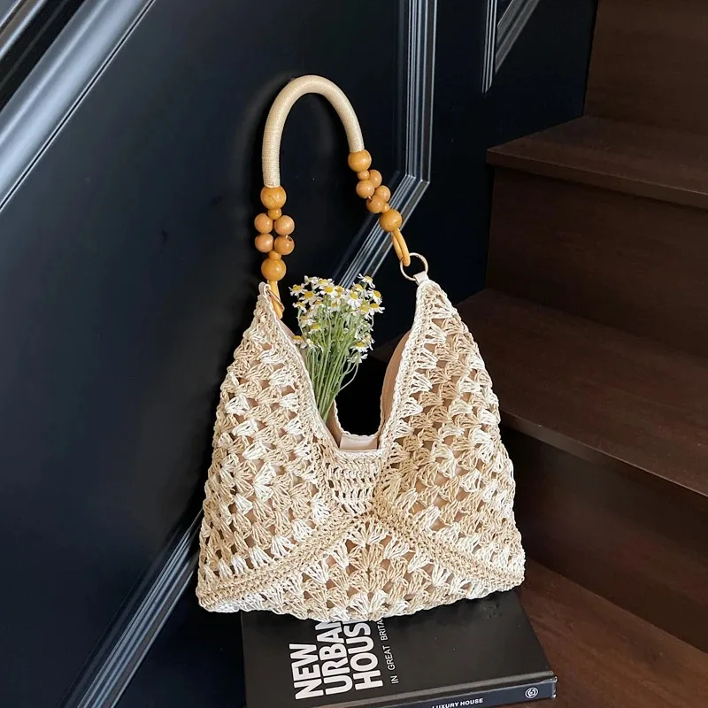 

Straw Weaving Hollow Out Solid Color Shoulder Bags Fashion Vacation Bags Female 2025 Brand Casual Versatile Commute Handbags