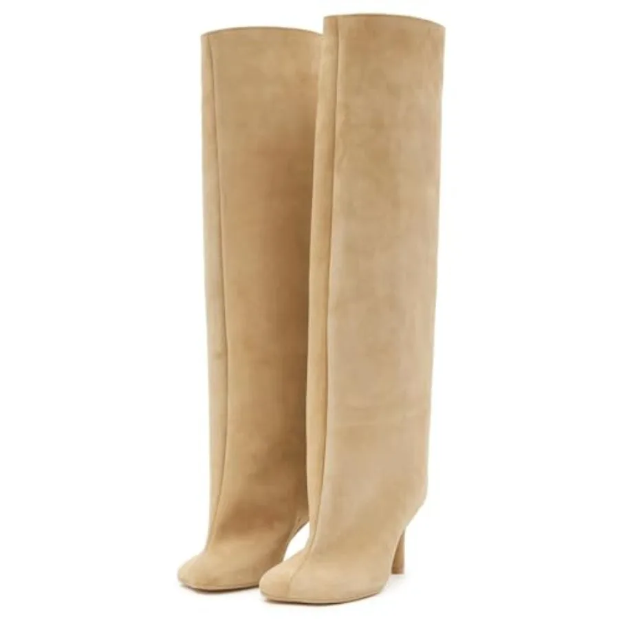 Botas altas de caña ancha para mujer, de gamuza, con punta cuadrada, estilo holgado y moderno, botines de otoño para mujer