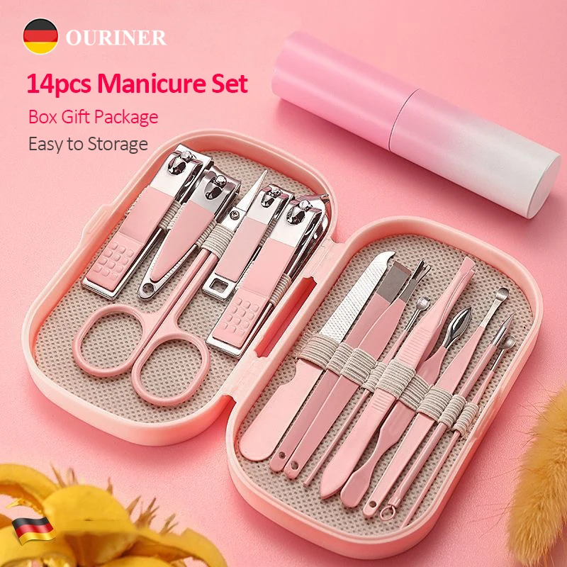 

14pcs ultra-low stimulation stainless steel nail and foot kit stratum corneum pliers, nail tools foot care kit with portable box