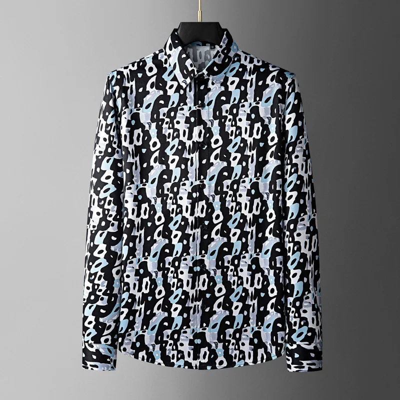 

2026 Brand Retro Printed Men's Shirt Long Sleeved Casual Formal Shirt Fashion Versatile Business Social Shirts Men Clothing