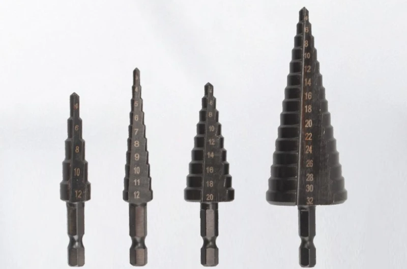 3-teiliges HSS-Stufenbohrer-Set mit gerader Nut, Sechskantschaft, Titanstahlbeschichtung, für Holz und Metall, Kegelbohrer, Elektrowerkzeuge – Detail 1
