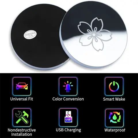 Ny JDM Sakura Mönster Glödpanel Bytande USB LED Bil Muggmatta Flaskhållare Halkfri Matta Lysande Muggunderlägg För Bilstyling 10 best sales Sakura biltillbehör - №3