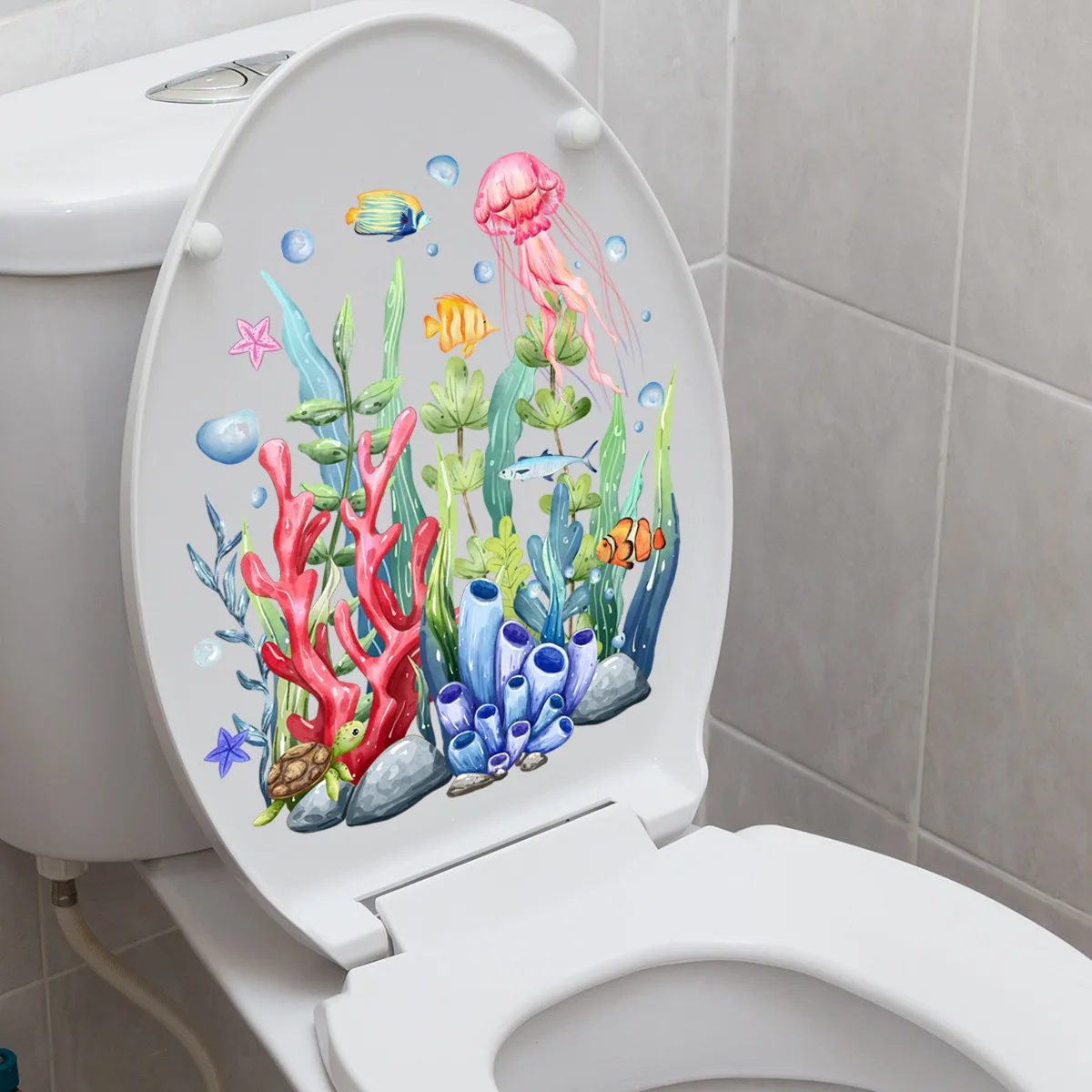 25*30cm Seagrass Coral Bubble Cartoon Wall Stickers Toilet Stickers Background Wall Toilet Home Decoration Wall Stickers Ms6248