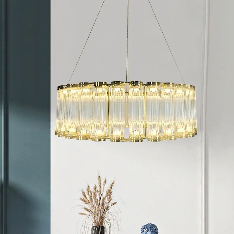 

Light luxury high-end living room round pendant light, creative and personalized glass design, bar counter atmospheric corrugate