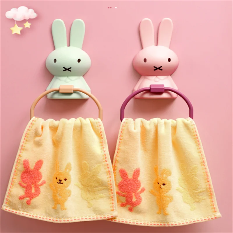 Multi functional and minimalist bathroom children\'s towel rack cartoon rabbit single pole non perforated towel rack