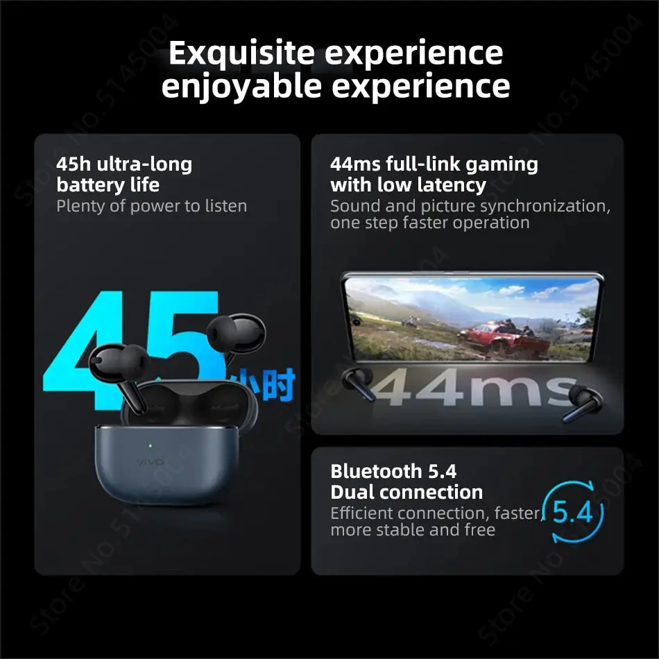 Vivo TWS 4 Vivo TWS 4 HI-Fi Wireless Bluetooth Earphone 55dB deep sea noise reduction 45h ultra long endurance IP54 Waterproof