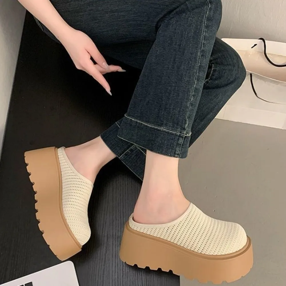 패션 휴가용 샌들 슬리퍼 미끄럼 방지 플랫 슈즈 메쉬 해변 샌들 심플 방수 두꺼운 밑창 슬리퍼 야외용