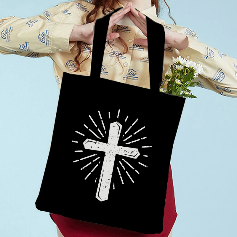 

Модная сумка-тоут с принтом креста Иисуса, многоразовая, винтажный христианский узор, для студентов, на плечо, для женщин и мужчин