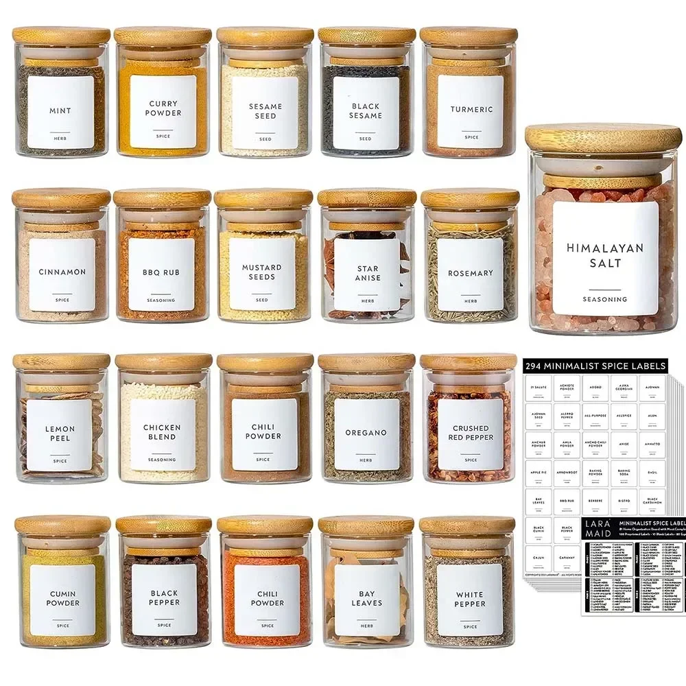 

For 2.5oz Cylinder Spice Glass Jars Set Food Storage Canisters for Home Kitchen/Spice/Herbs/ Seasoning/Seed/Tea/Sugar/Salt
