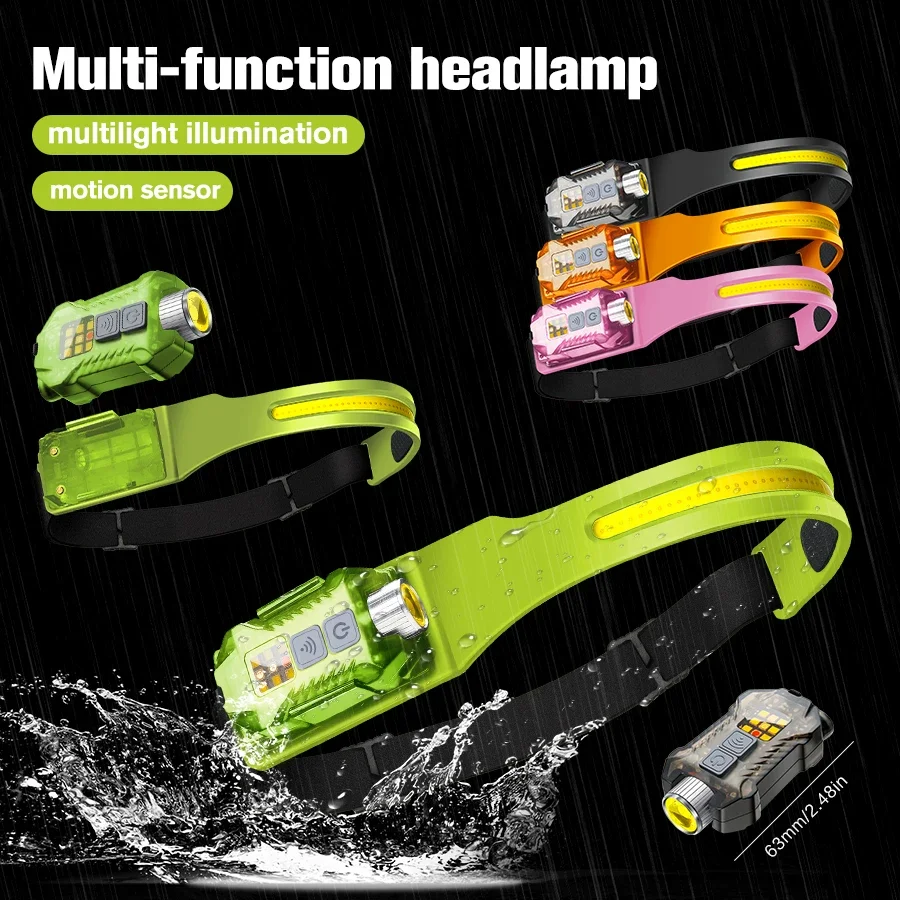 XW005 Induction LED Headlamp Type-C Rechargable Bright Headlight COB Work Light Detachable Flashlight with Tail Magnet UV Light