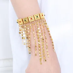 Bohemian handmade gold plated rhinestone chain tassels bracelet for women