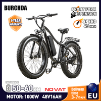 BURCHDA RX02 1000W Electric Bicycle,26Inch Fat Tires Mountain Ebike,48V16AH Movable Battery,Adults Electric Bike For City Duty